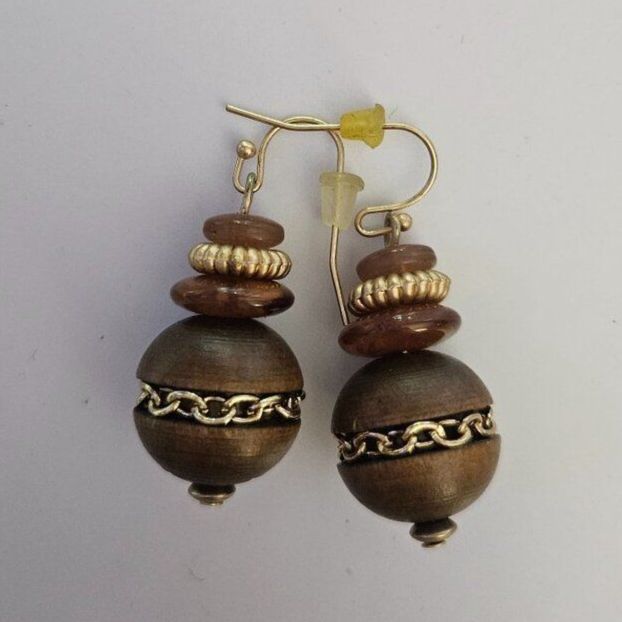 Cato Gold Tone Wooden Beaded Earrings